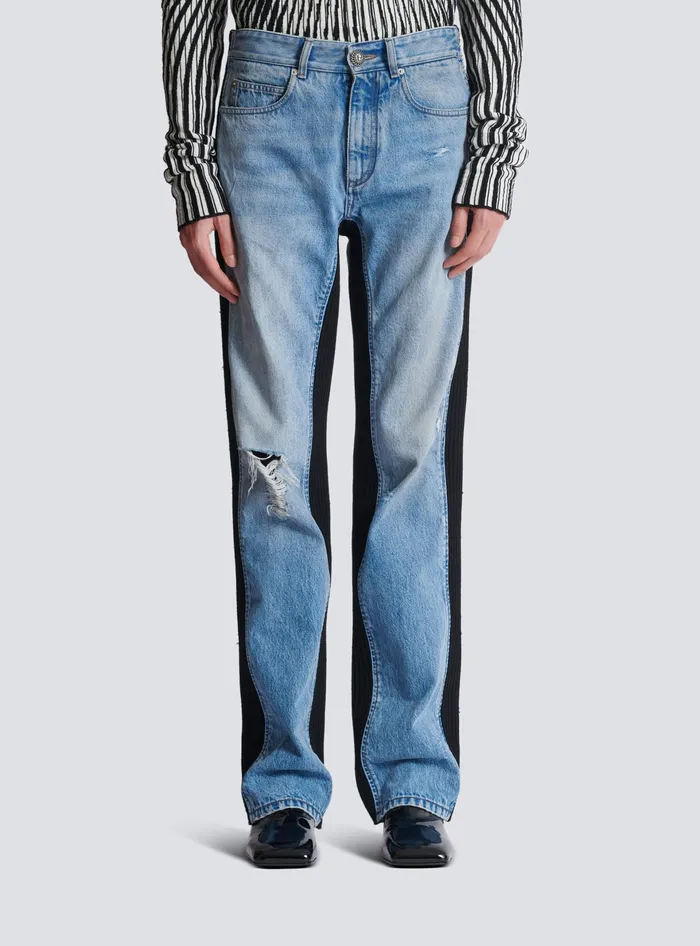 Balmain Loosefit Denim And Knit Jeans Blue Men Denim