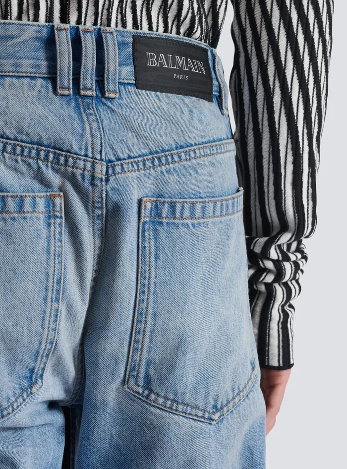 Balmain Loosefit Denim And Knit Jeans Blue Men Denim