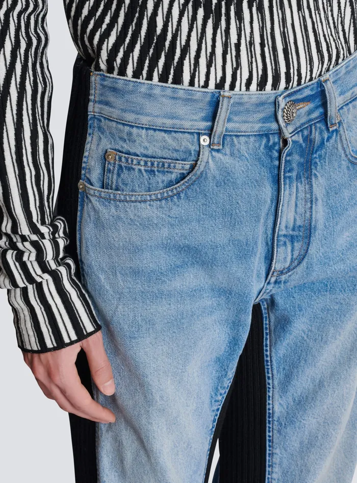 Balmain Loosefit Denim And Knit Jeans Blue Men Denim