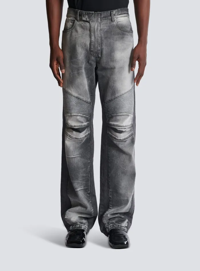 Balmain Loosefit Denim Biker Jeans Black Men Denim
