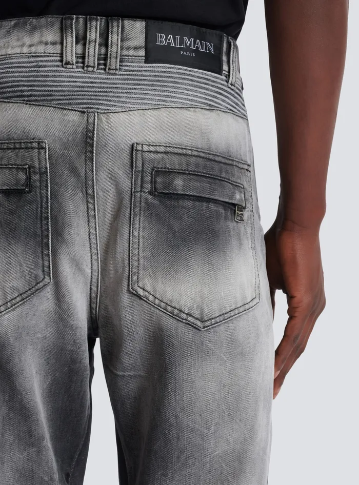 Balmain Loosefit Denim Biker Jeans Black Men Denim