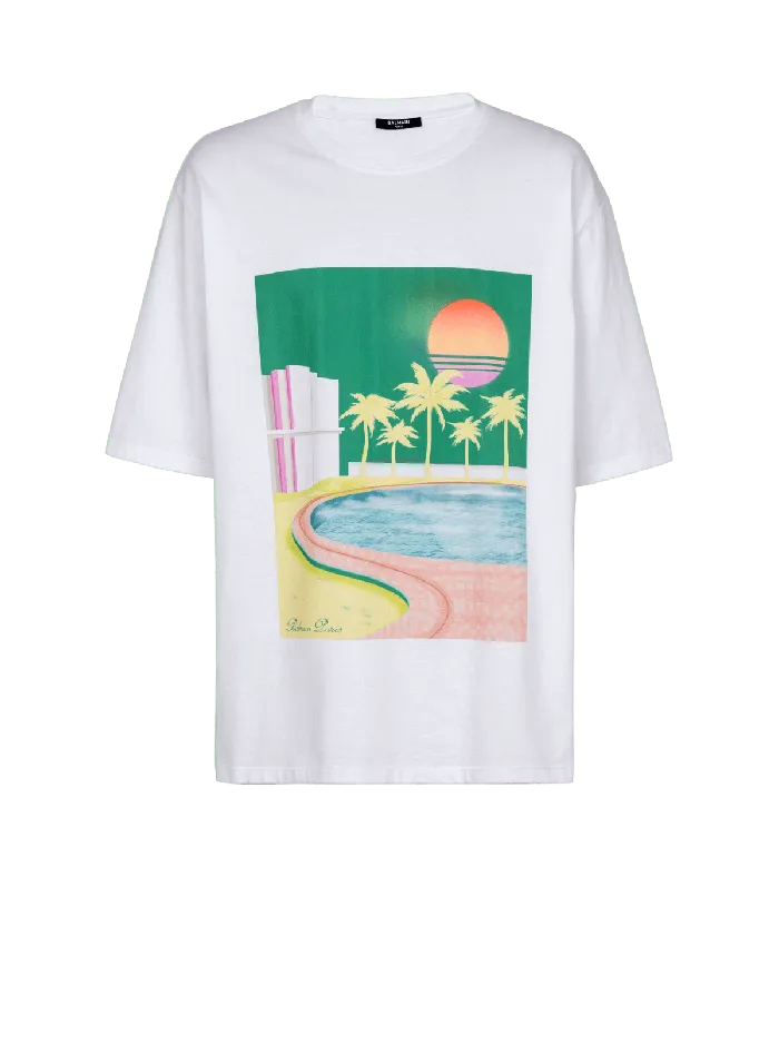 Balmain Loose Postcard Printed Tshirt White Men TShirts