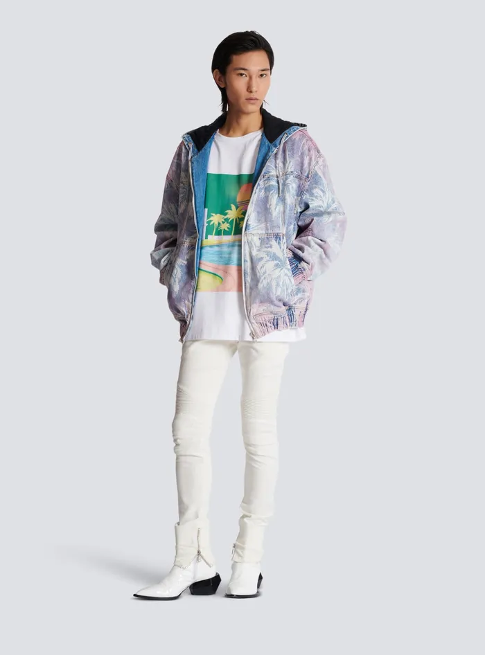 Balmain Loose Postcard Printed Tshirt White Men TShirts