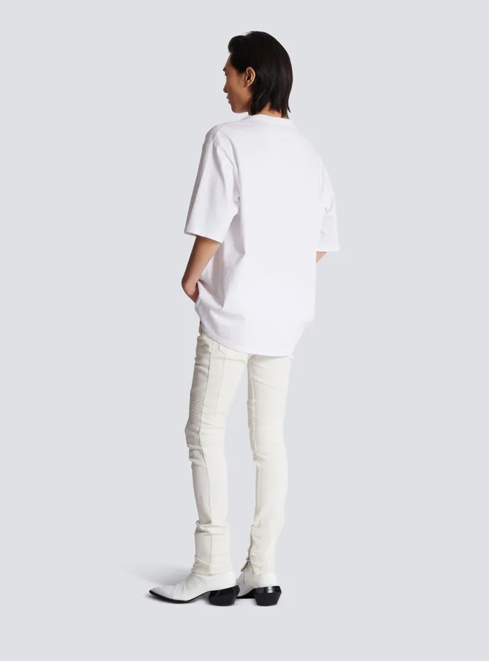 Balmain Loose Postcard Printed Tshirt White Men TShirts