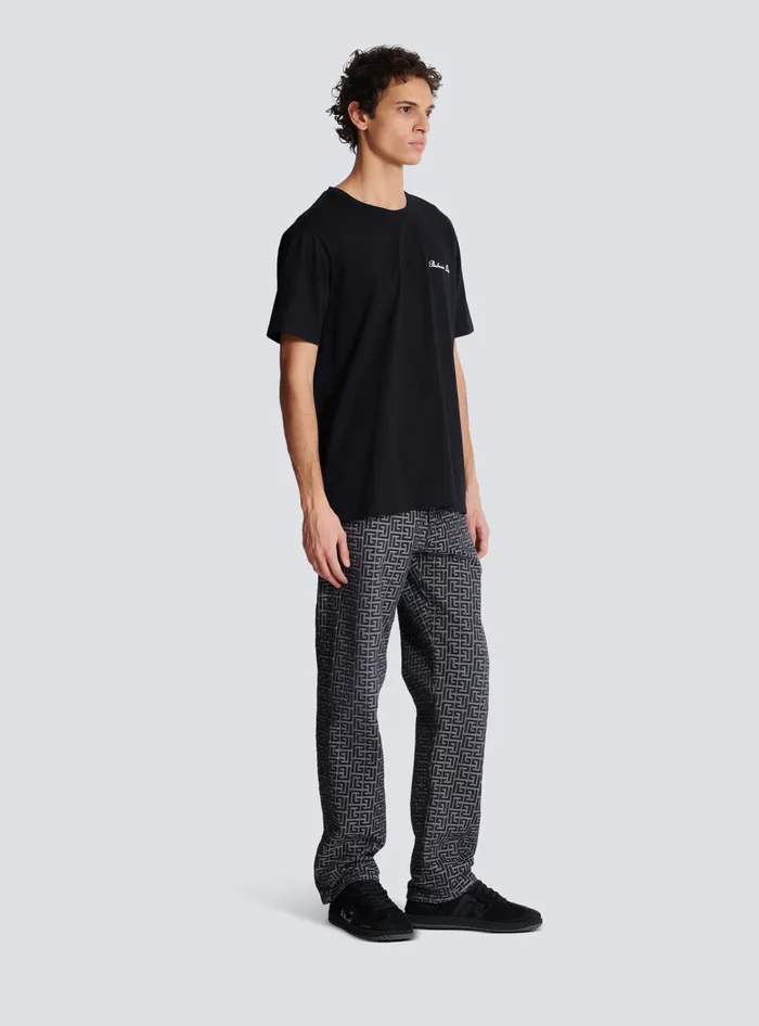 Balmain Loose Tshirt With Signature Embroidery Black Men TShirts