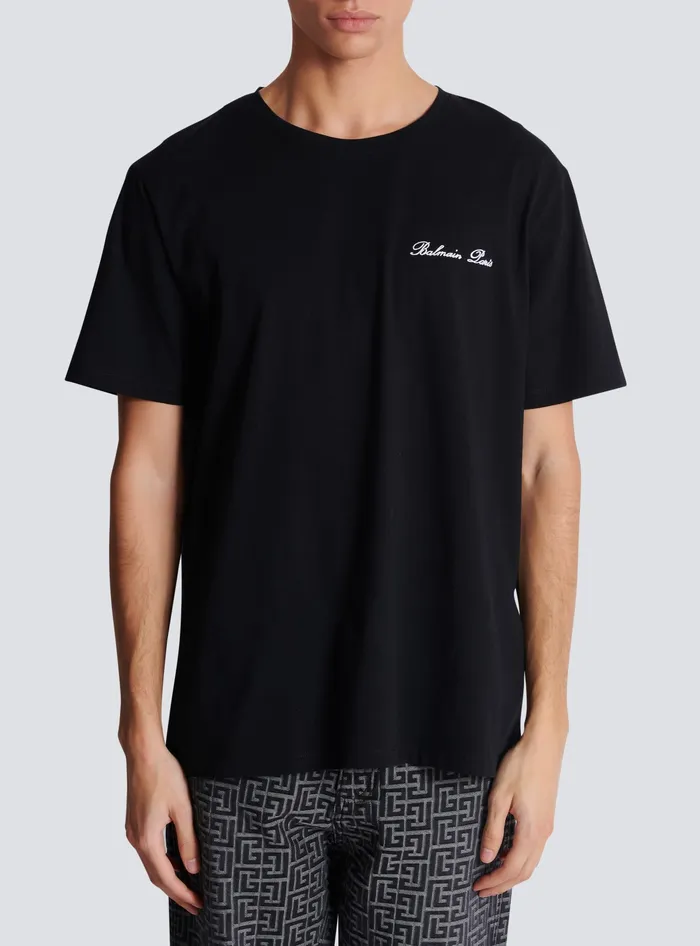 Balmain Loose Tshirt With Signature Embroidery Black Men TShirts