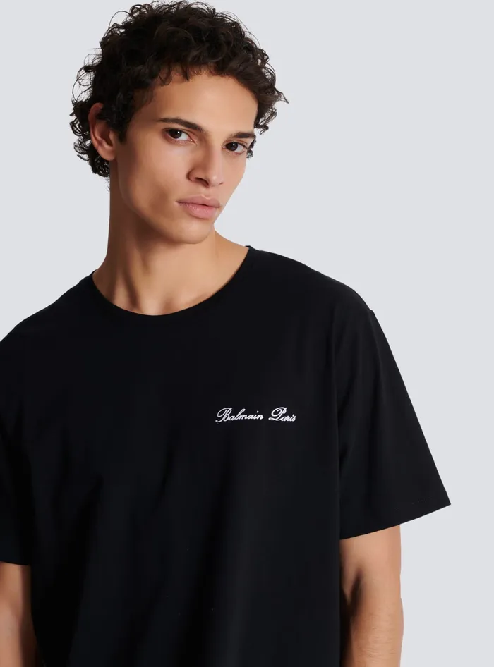 Balmain Loose Tshirt With Signature Embroidery Black Men TShirts
