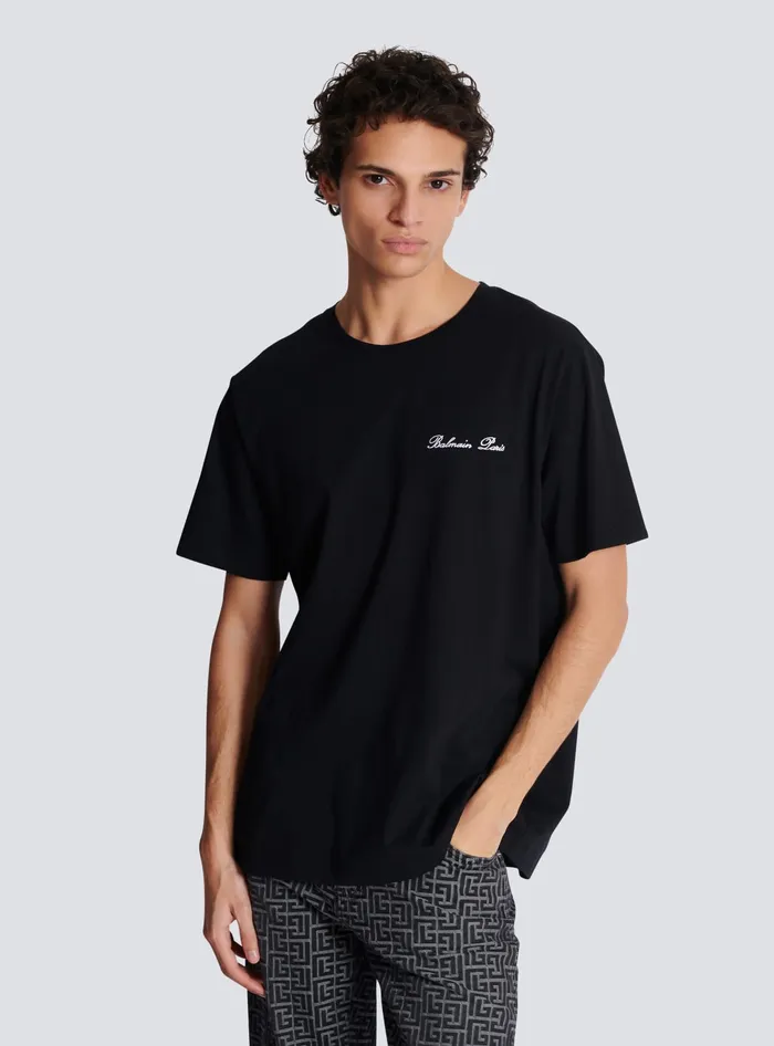 Balmain Loose Tshirt With Signature Embroidery Black Men TShirts