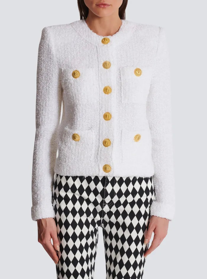 Balmain Miami Tweed 4pocket Jacket White Women Jackets And Blazers