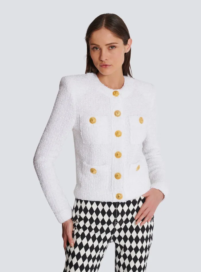 Balmain Miami Tweed 4pocket Jacket White Women Jackets And Blazers