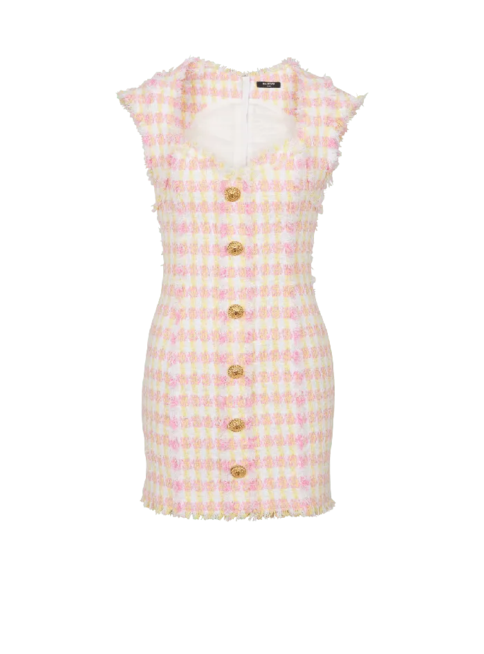 Balmain Miami Tweed Dress With Buttons Multicolor Women Dresses