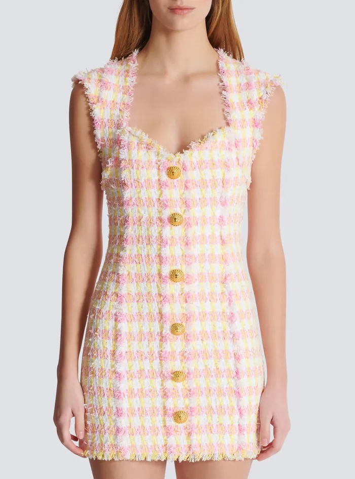 Balmain Miami Tweed Dress With Buttons Multicolor Women Dresses