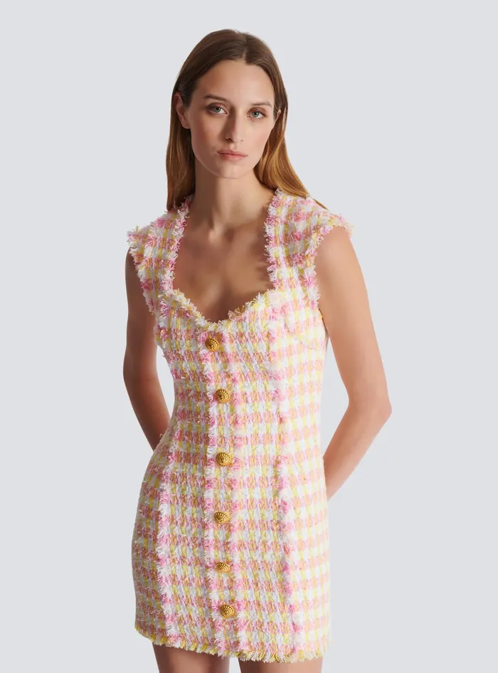 Balmain Miami Tweed Dress With Buttons Multicolor Women Dresses