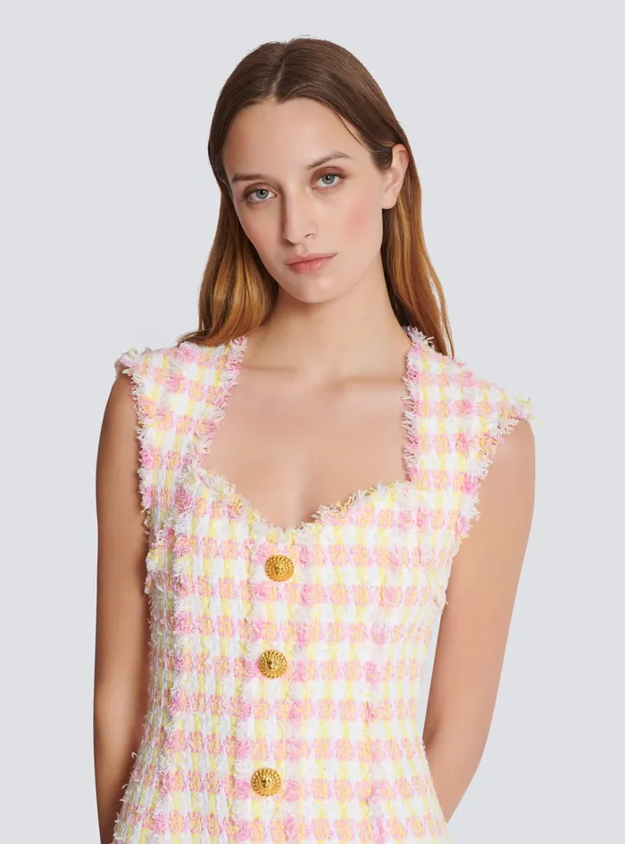 Balmain Miami Tweed Dress With Buttons Multicolor Women Dresses