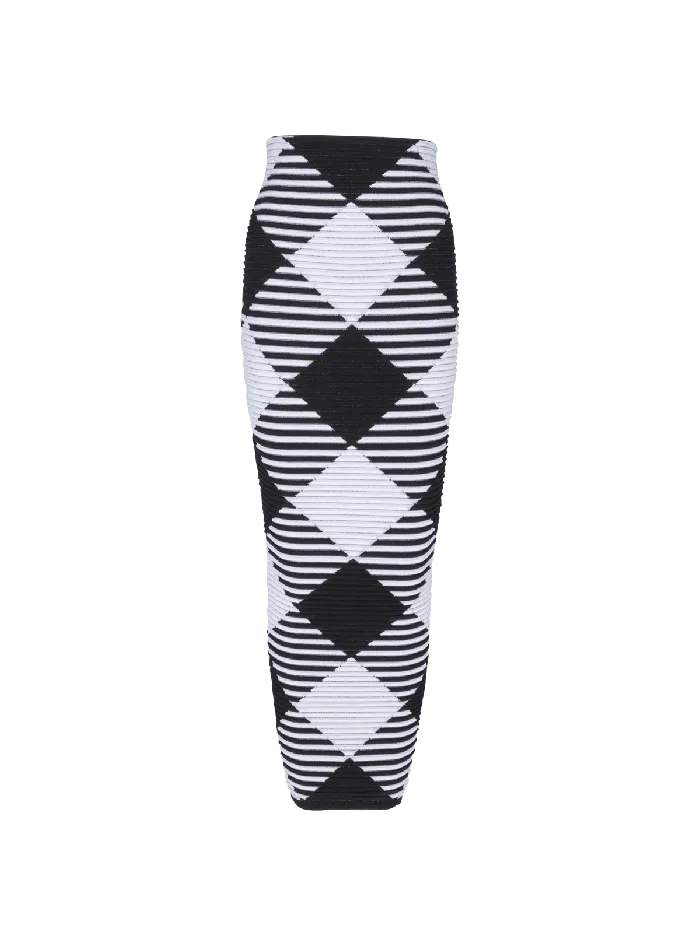 Balmain Midlength Skirt In Rolled Gingham Knit Black Women Knitwear
