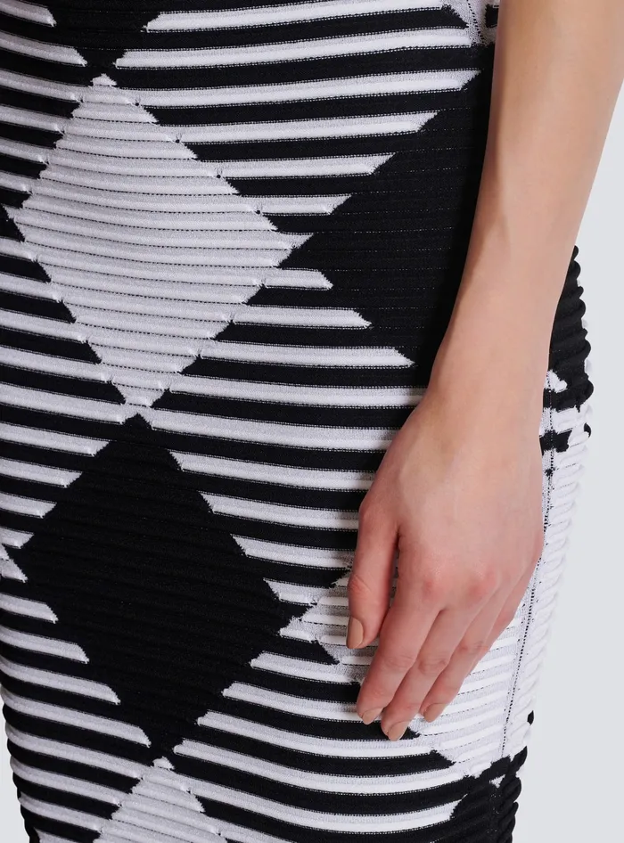 Balmain Midlength Skirt In Rolled Gingham Knit Black Women Knitwear
