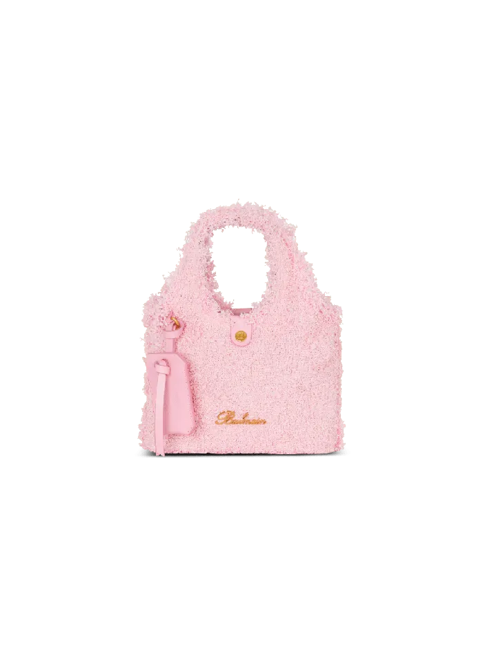 Balmain Mini BArmy Grocery Bag In Tweed Pink Women Grocery Bags