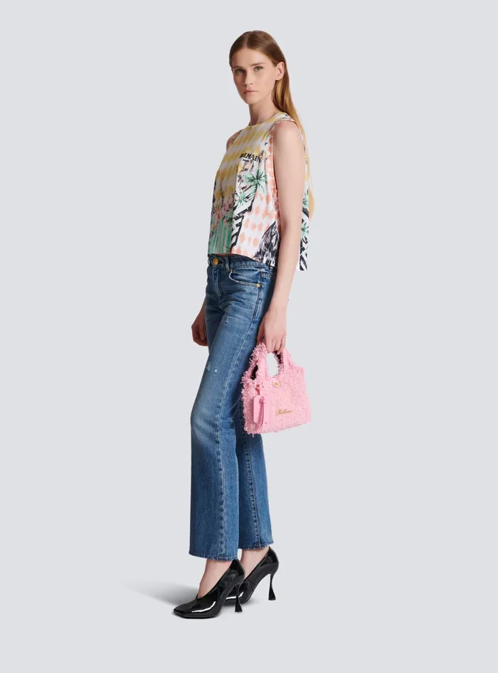 Balmain Mini BArmy Grocery Bag In Tweed Pink Women Grocery Bags