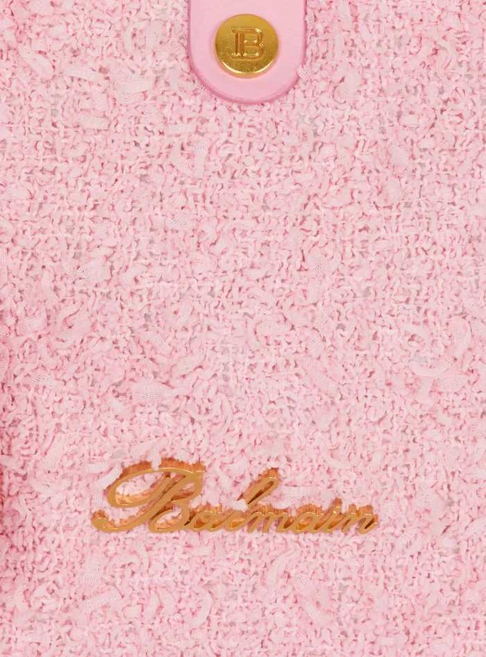 Balmain Mini BArmy Grocery Bag In Tweed Pink Women Grocery Bags