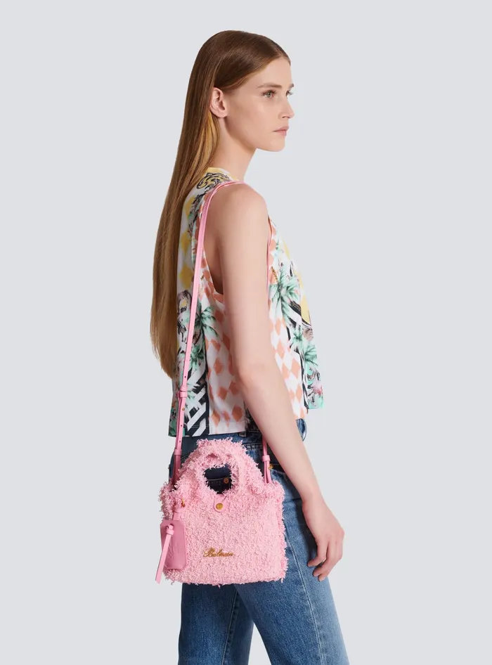Balmain Mini BArmy Grocery Bag In Tweed Pink Women Grocery Bags