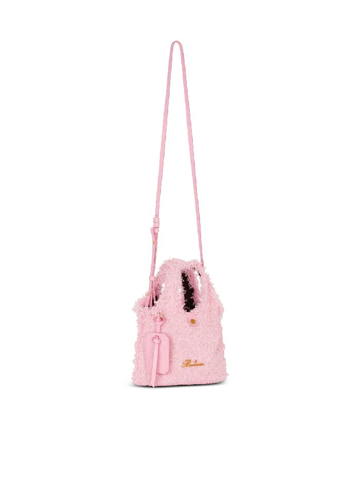 Balmain Mini BArmy Grocery Bag In Tweed Pink Women Grocery Bags