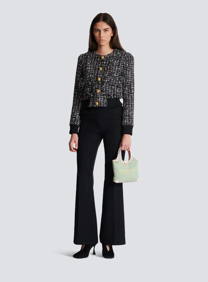 Balmain Mini Canvas And Leather BArmy Grocery Bag Green Women Grocery Bags