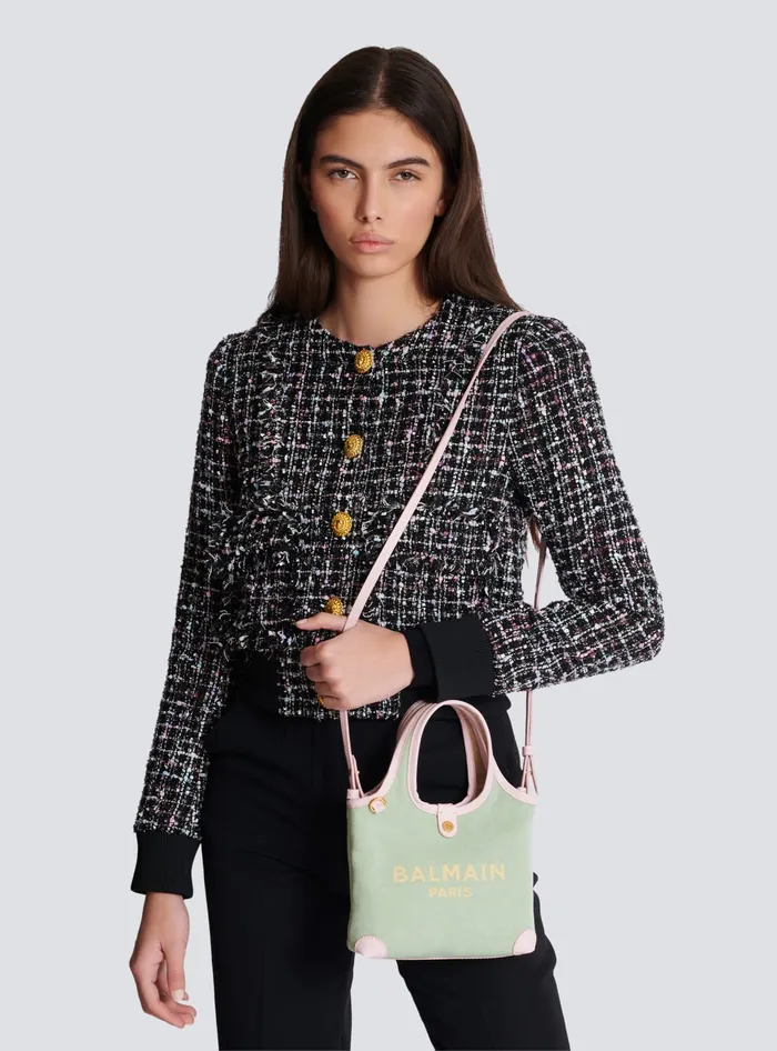Balmain Mini Canvas And Leather BArmy Grocery Bag Green Women Grocery Bags
