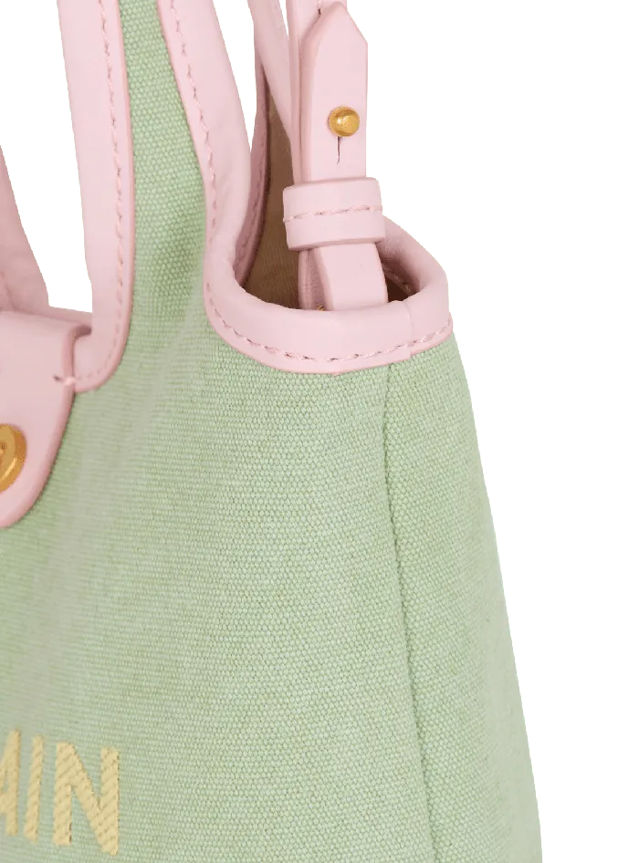 Balmain Mini Canvas And Leather BArmy Grocery Bag Green Women Grocery Bags