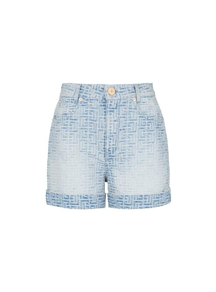 Balmain Monogram Denim Short Blue Women Denim