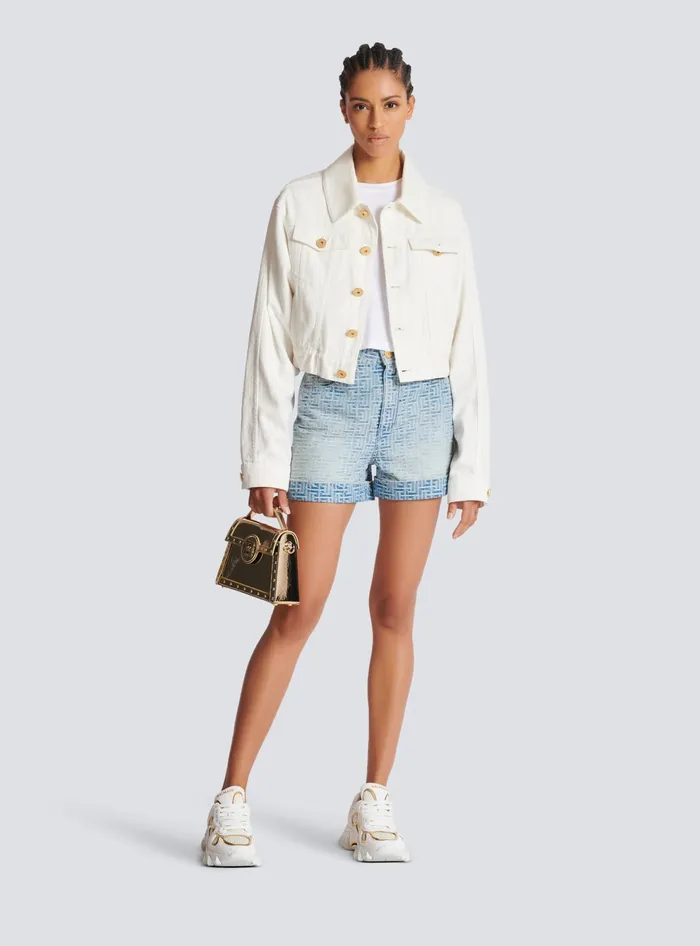 Balmain Monogram Denim Short Blue Women Denim