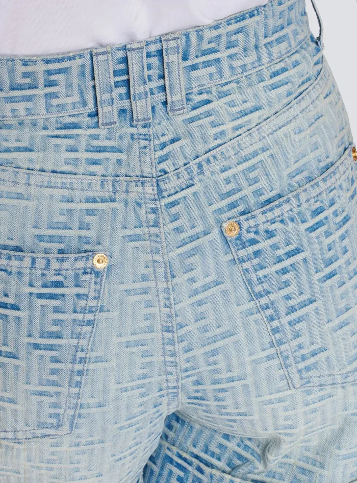 Balmain Monogram Denim Short Blue Women Denim