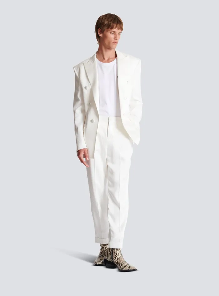 Balmain Monogram Satin Trousers White Men Trousers And Shorts