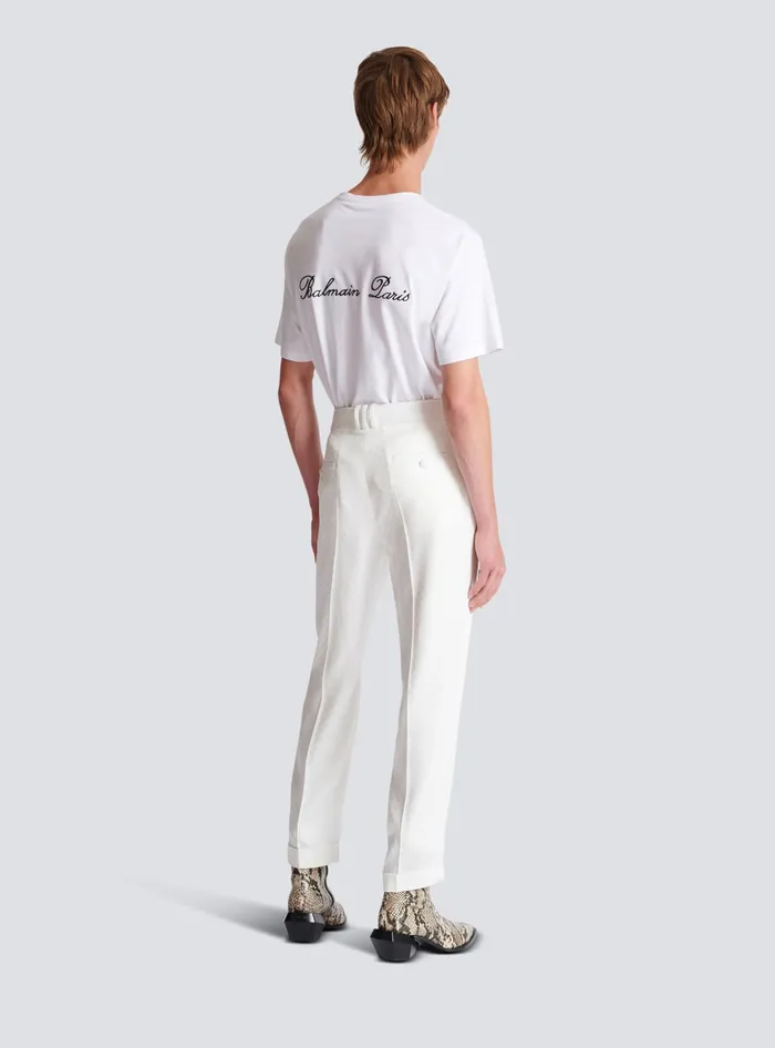 Balmain Monogram Satin Trousers White Men Trousers And Shorts