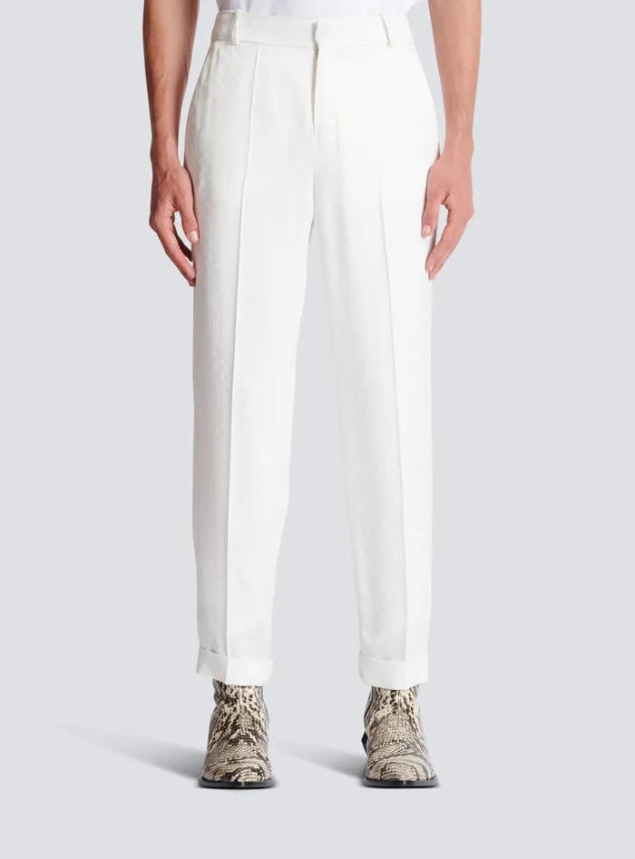 Balmain Monogram Satin Trousers White Men Trousers And Shorts