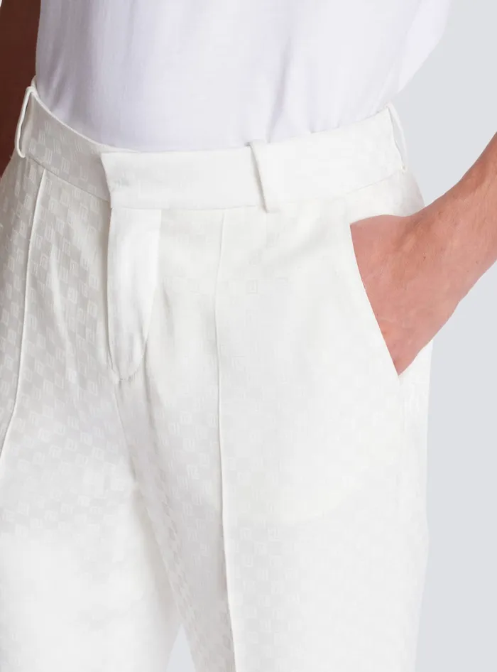Balmain Monogram Satin Trousers White Men Trousers And Shorts