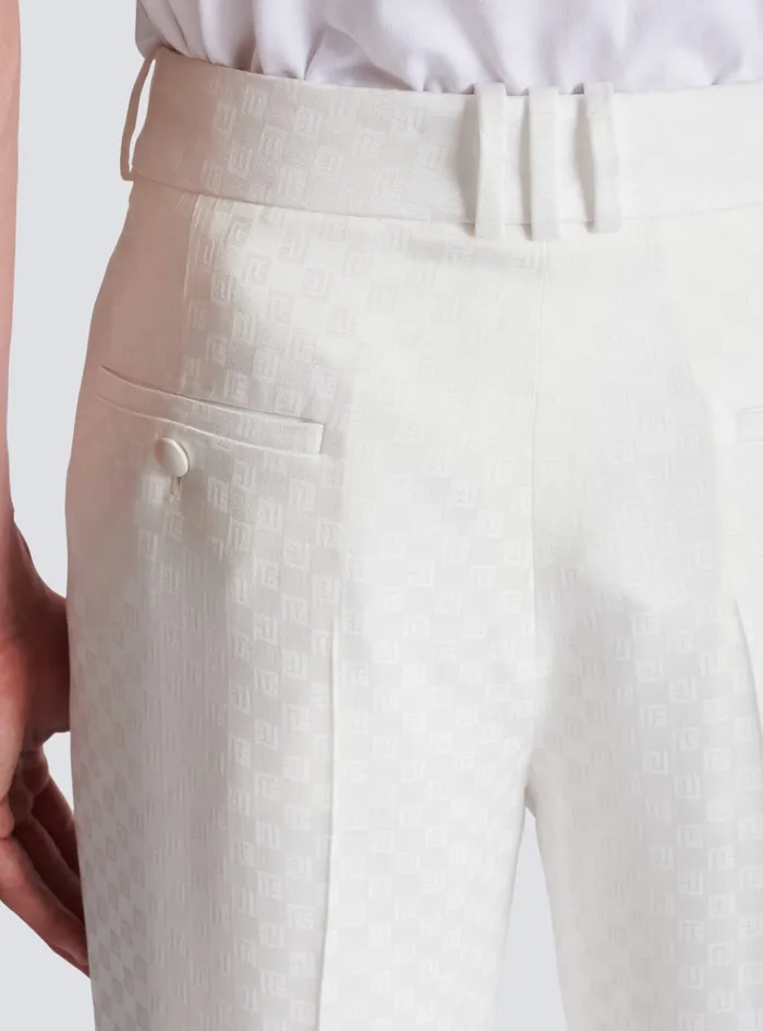 Balmain Monogram Satin Trousers White Men Trousers And Shorts