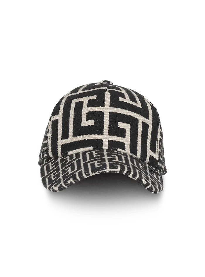 Balmain Monogrammed Jacquard Cap Black Women Hats And Caps
