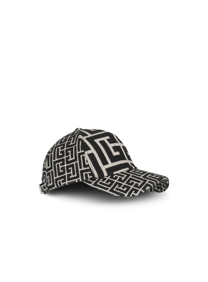 Balmain Monogrammed Jacquard Cap Black Women Hats And Caps