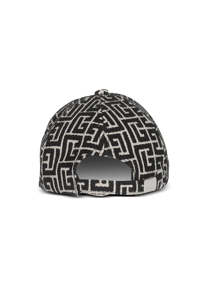 Balmain Monogrammed Jacquard Cap Black Women Hats And Caps
