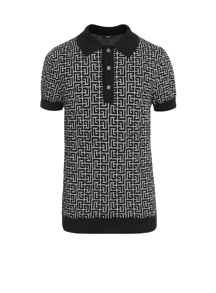 Balmain Monogrammed Polo Shirt Black Men Shirts And Polos