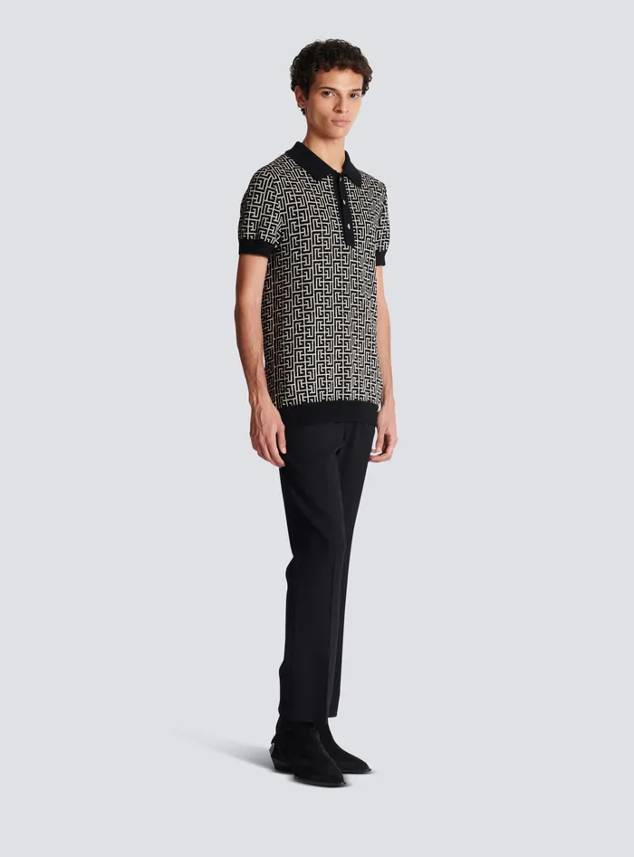 Balmain Monogrammed Polo Shirt Black Men Shirts And Polos