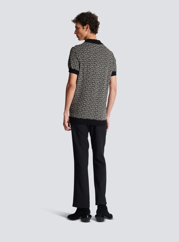 Balmain Monogrammed Polo Shirt Black Men Shirts And Polos
