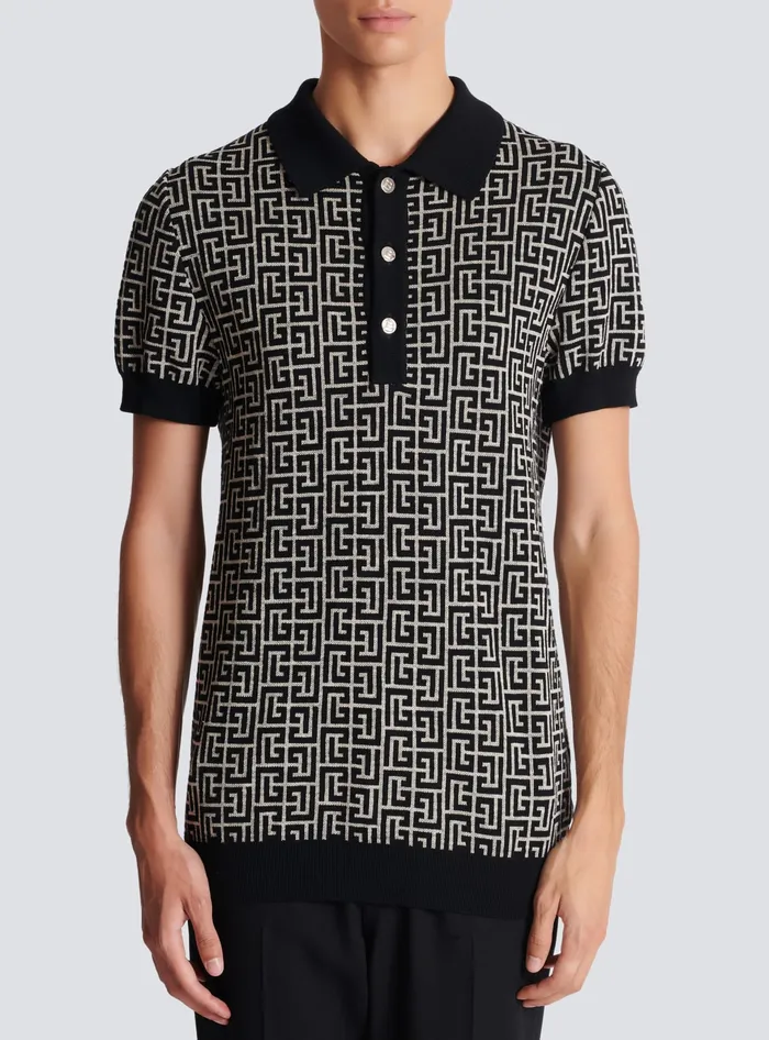 Balmain Monogrammed Polo Shirt Black Men Shirts And Polos