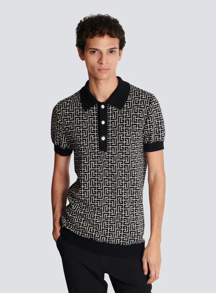 Balmain Monogrammed Polo Shirt Black Men Shirts And Polos