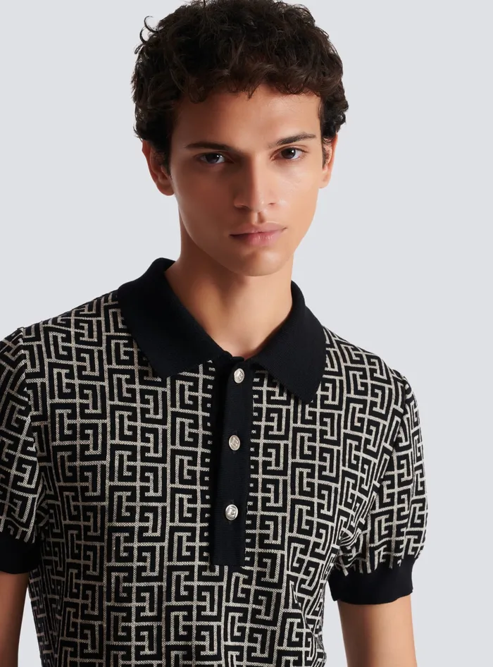 Balmain Monogrammed Polo Shirt Black Men Shirts And Polos