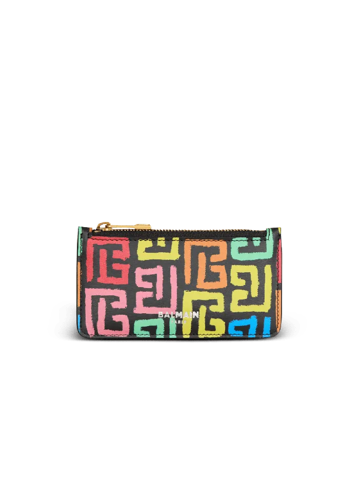 Balmain Multicoloured PB Labyrinth Calfskin Purse Black Men Small Leather Goods Balmain Multicoloured PB Labyrinth Calfskin Purse Black Men Small Leather Goods