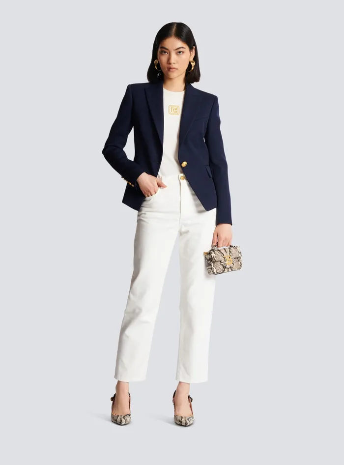 Balmain Onebutton Wool Blazer Navy Women Jackets And Blazers