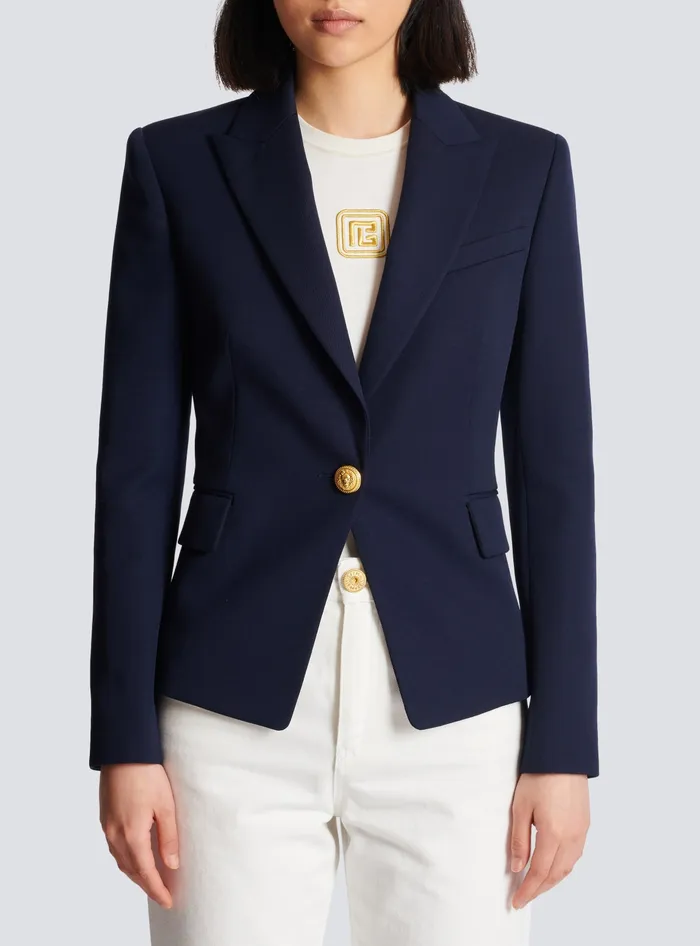 Balmain Onebutton Wool Blazer Navy Women Jackets And Blazers