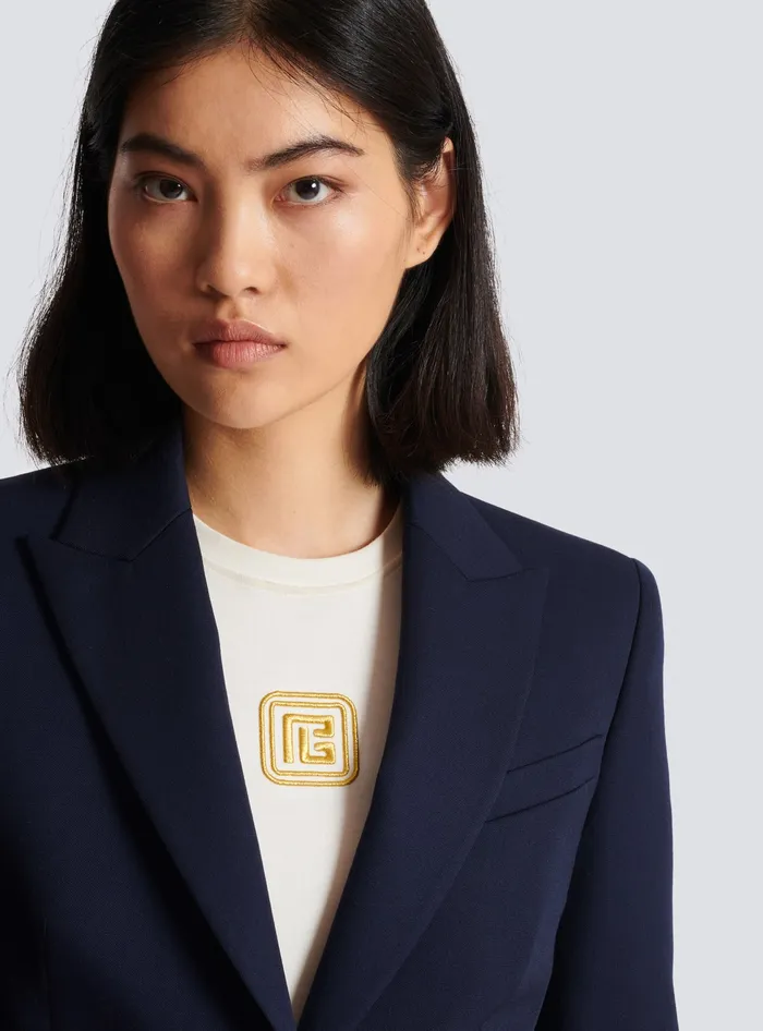 Balmain Onebutton Wool Blazer Navy Women Jackets And Blazers