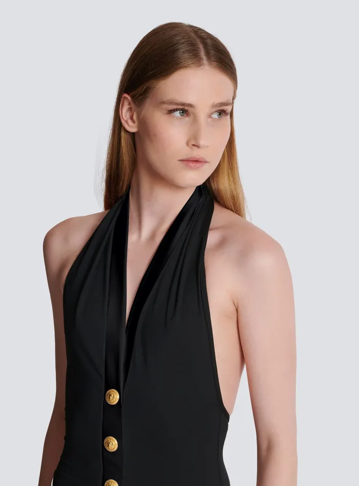 Balmain Onepiece Swimsuit With Buttons Black Women Swimwear